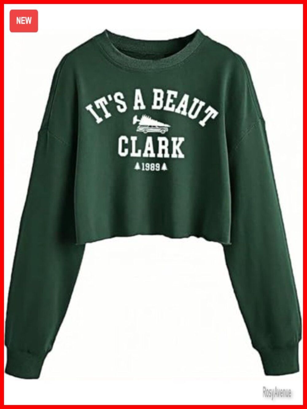 Christmas Tree Graphic Crop Crew Neck Sweatshirt Cotton Blend